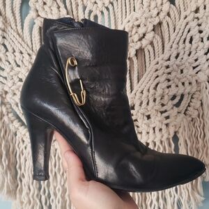 Hugo Boss black leather heeled booties